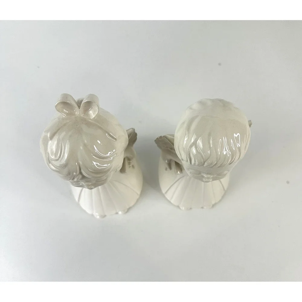 Vintage Kissing Angels Girl &‎ Boy White Ceramic Decor Christmas 7 Inches Tall